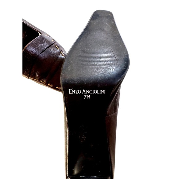 ENZO ANGIOLINI Womens Brown Leather Square Toe Stitch Accent Block Heel Pumps 7M - Picture 7 of 8